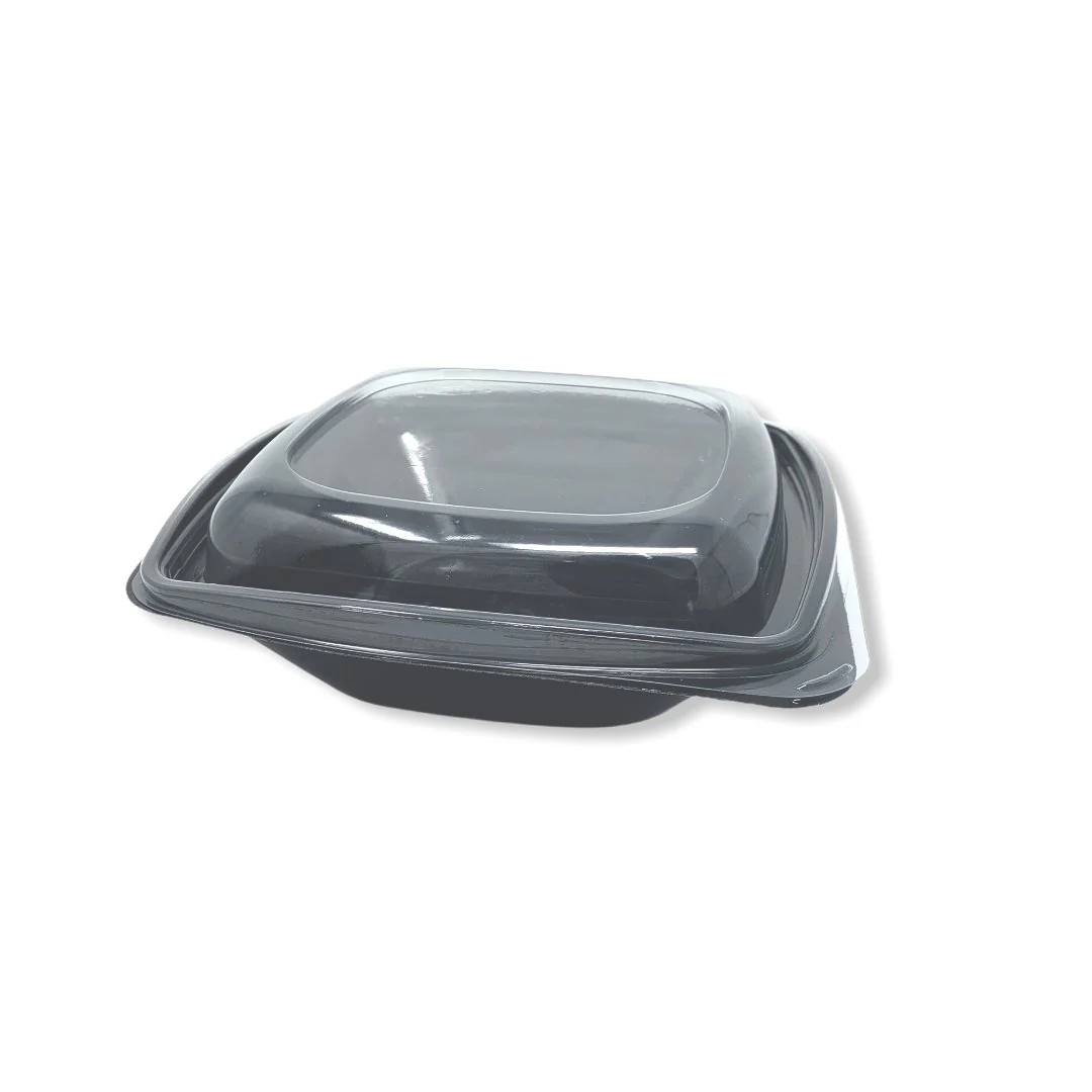 750ml Black Square PET Salad Bowls And Lids